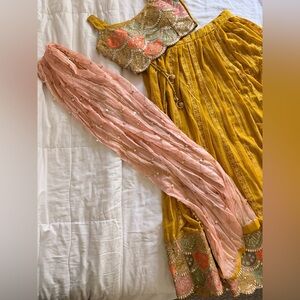 Elegant Mustard Yellow Lehenga with Embroidered Details